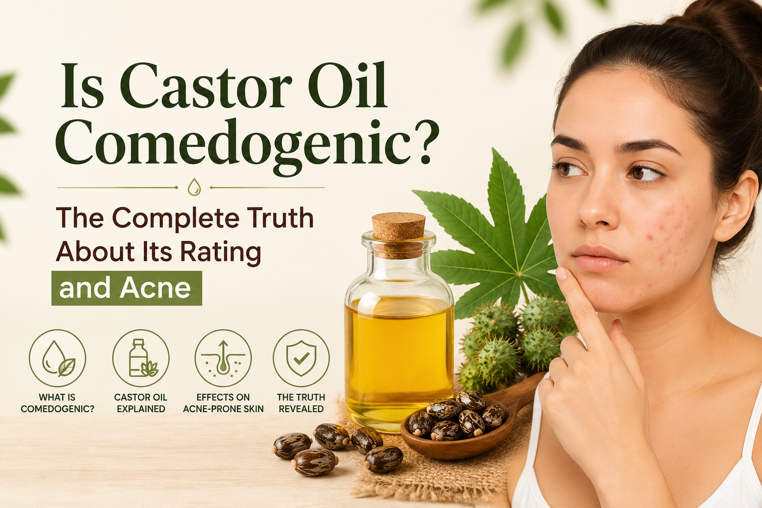 is castor oil comedogenic - castor oil bottle with dropper on white background