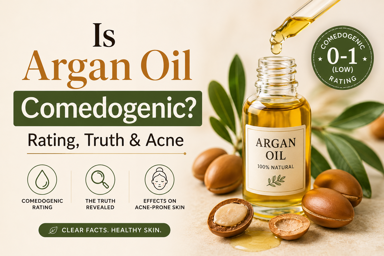 Argan oil comedogenic rating for acne-prone skin, natural facial oil with low pore-clogging risk and skincare benefits.